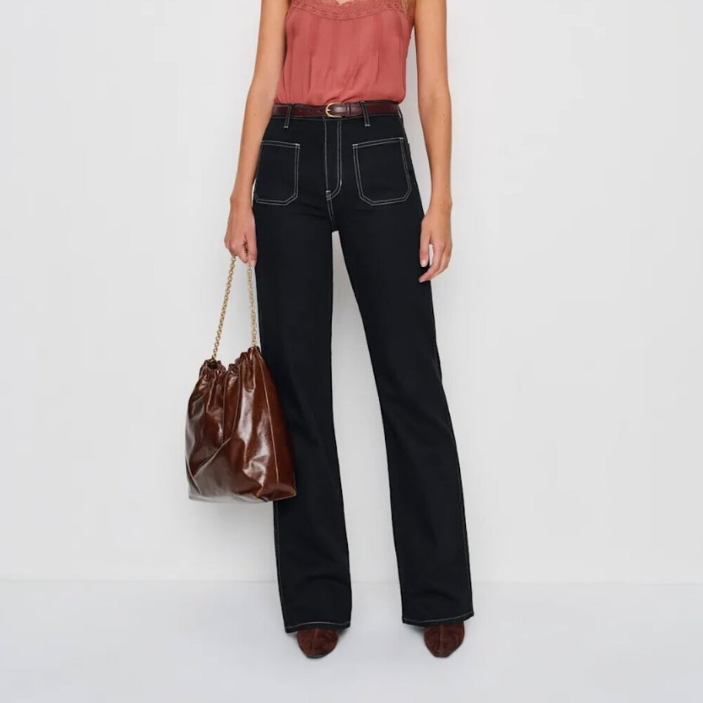 Reformation Alyssa Stretch High Rise Wide Leg Long Jeans Black - Size 26